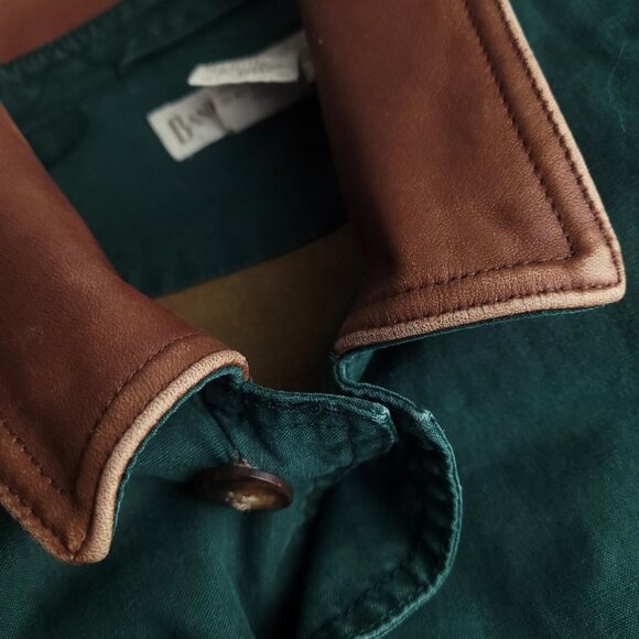 Vintage 90s Banana Republic forest green leather collar field chore barn coat - Picture 5 of 5